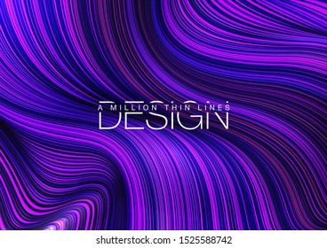 Fashion poster million thin lines luxury design. Liquid wave lines fashion background. Beautiful flowing drape textiles from multitude of thin threads. Vector illustration vogue drape banner EPS10 set