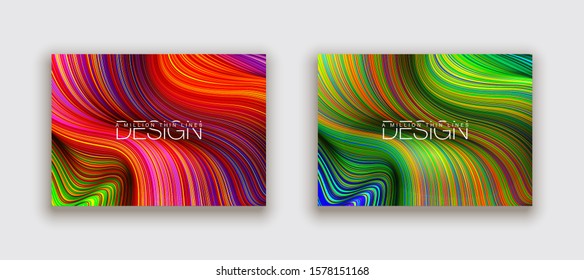 Fashion poster million thin lines luxury design. Liquid wave lines fashion background. Beautiful flowing drape textiles from many thin fibers. Vector illustration vogue drape banner EPS10 set