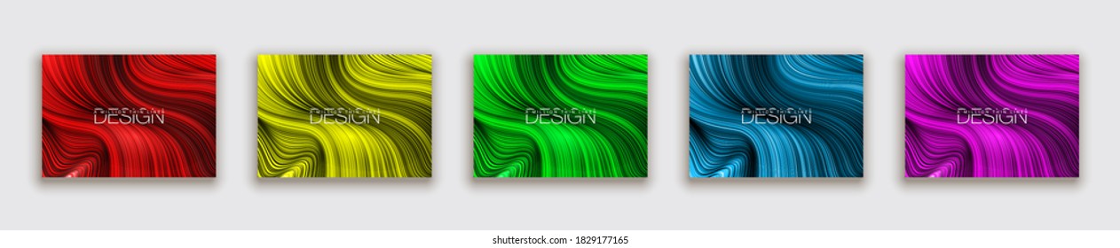 Fashion poster million thin lines luxury design. Liquid wave lines fashion background. Beautiful flowing drape textiles from many thin fibers. Vector illustration vogue drape banner EPS10 set