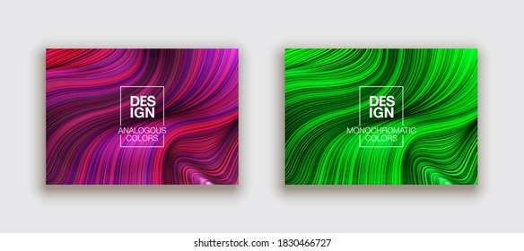 Fashion poster million thin lines luxury design. Liquid wave lines fashion background. Beautiful flowing drape textiles from multitude of thin threads. Vector illustration vogue drape banner EPS10 set