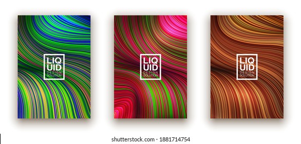 Fashion poster million thin lines luxury design. Liquid wave lines fashion background. Beautiful flowing drape textiles from multitude of thin threads. Vector illustration vogue drape banner EPS10 set