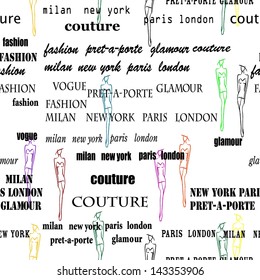 Fashion poster as seamless pattern on white