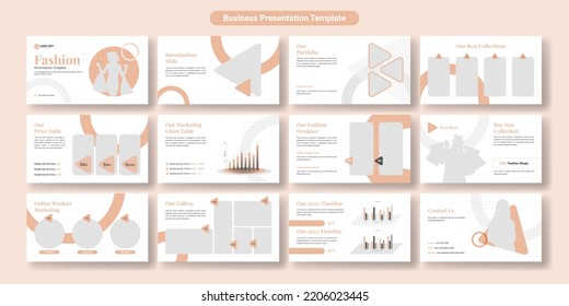 Fashion presentation slides template design. Use for modern presentation background, brochure design, website slider, landing page, annual report, company profile