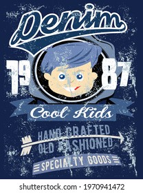 Fashion print boys and girls  with text slogan.  Vector hand draw illustration.