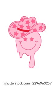 Fashion print with Cowboy Melting Smile. Cowboy western and hippie theme. Hand drawn vector illustration.