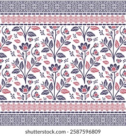 fashion print design featuring botanical floral pattern with arabic ornament border
