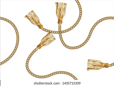 fashion print golden chain design with fringe vector hand drawn