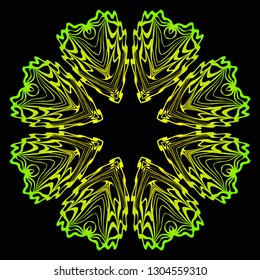 Fashion Print With Mandala Floral Ornament. Vector Illustration. Art Traditional, Islam, Arabic, Indian, Magazine, Elements With Mandala. Black green color.