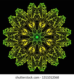 Fashion Print With Mandala Floral Ornament. Vector Illustration. Art Traditional, Islam, Arabic, Indian, Magazine, Elements With Mandala. Black green color.