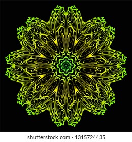 Fashion Print With Mandala Floral Ornament. Vector Illustration. Art Traditional, Islam, Arabic, Indian, Magazine, Elements With Mandala. Black green color.