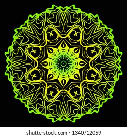 Fashion Print With Mandala Floral Ornament. Vector Illustration. Art Traditional, Islam, Arabic, Indian, Magazine, Elements With Mandala. Black green color.