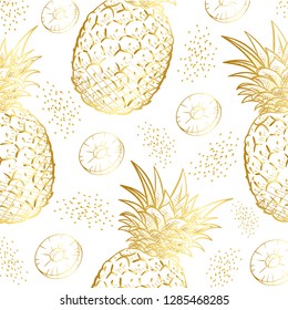 Fashion print, pattern fruit pineapple, gradient, pencil hand drawn vector illustration