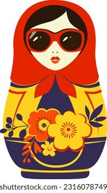 Fashion print - Russian nesting doll. Vector illustration. Bright print.