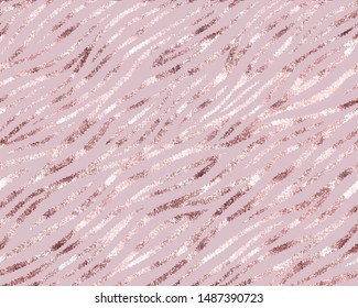 Fashion print skin wild animal. Seamless pattern rose gold. Modern stylish texture glitter marble exotic design. Elegant rose gold texture tiger, zebra. Creative luxury golden background sparkle lines