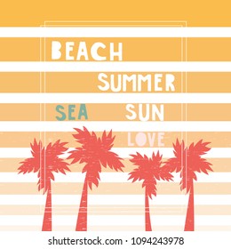Fashion print with slogan and palm tree. Vector hand drawn illustration.
