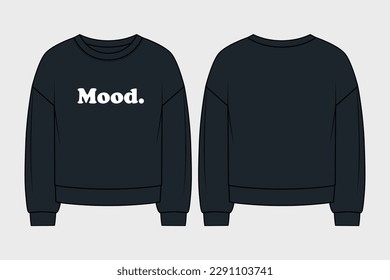 FASHION PRINT UNISEX CREW NECK SWEATSHIRT. FLAT SKETCH TECHNICAL DRAWING TEMPLATE 