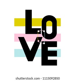 Fashion print with word love. Vector hand drawn illustration.