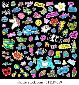 Fashion Quirky Cartoon Doodle Patch Badges With Cute Elements. Isolated Vector. Set Of Stickers,pins,patches In Comic Style Of 80s 90s.