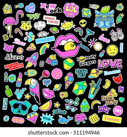 Fashion quirky cartoon doodle patch badges with cute elements. Isolated vector. Set of stickers,pins,patches in comic style of 80s 90s.