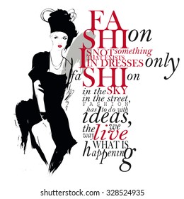 Fashion quote. Letters and face of beautiful girls.