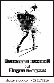 Fashion quote with modern girl in a dress. Vector art.