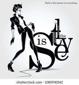 Fashion quote with fashion woman in sketch style. Vector illustration