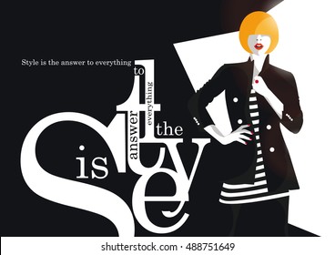 Fashion quote with fashion woman. Vector illustration