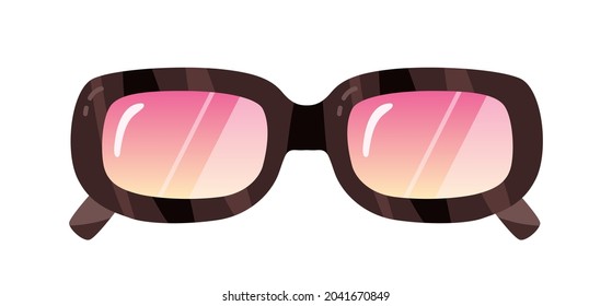 Fashion rectangular sunglasses and thick frame   gradient lenses  Stylish retro summer sun glasses rectangle shape   plastic rim  Colored flat vector illustration isolated white background