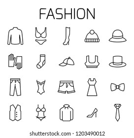 Fashion related vector icon set. Well-crafted sign in thin line style with editable stroke. Vector symbols isolated on a white background. Simple pictograms.