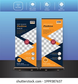 Fashion roll up banner,Shopping Store Roll Up Banner Design,Business Roll Up. Presentation and Brochure. Vector illustration. Banner stand template design