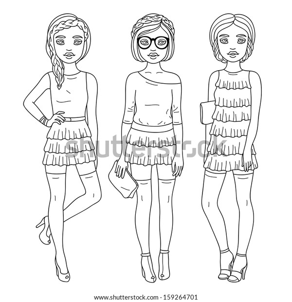 Fashion Romantic Girls Coloring Stock Vector (royalty Free) 159264701 