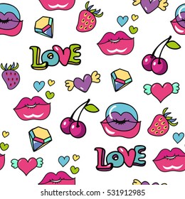 fashion romantic seamless vector pattern with lips