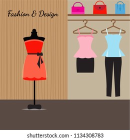 Fashion room vector design on texture.Dress room interior vector on background