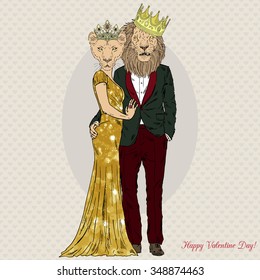 fashion royal couple of lion and lioness, Valentine Day design