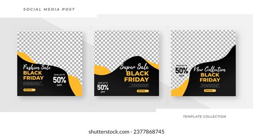 Fashion sale Black Friday sale banner poster minimal square background template with geometric shapes for social media post, 