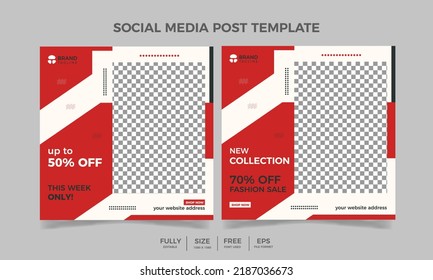 Fashion sale Editable square banner template. Red color background  social media post