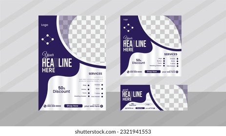Fashion sale Flayer template with social media post and Facebook cover design . A4 size flyer , and square web post and cover layout .

