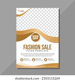 Fashion sale flyer template with golden wave