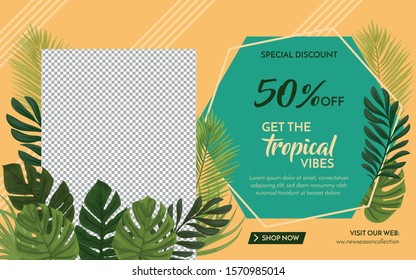 Fashion sale landing page with tropical plants