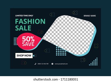 Fashion sale modern Social Media banner Template. Promotional web banner for social media. Elegant sale and discount promo.