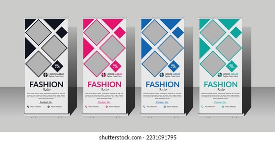 Fashion Sale Roll Up Banner Design,  Creative Vector Roll Up Design.