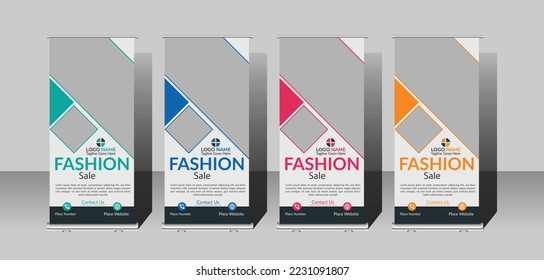 Fashion Sale Roll Up Banner Design,  Creative Vector Roll Up Design.