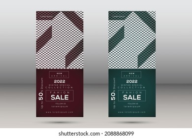 Fashion sale roll-up banner template presentation vector illustration red and green 2022 trend design