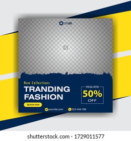 Fashion sale social media banner ad post template, editable square template, sale web social media banner template, vector illustration