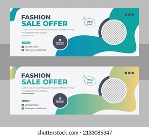 Fashion sale social media cover design template. Editable minimal banner template. Colorful social media cover. Sale promotion, Web banner, Voucher. Ads for social media mobile apps