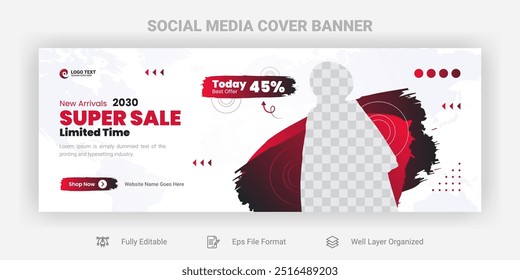 Modelo de design de banner de capa de mídia social. Venda Social mídia Folha de rosto Modelo de design, Promoção Marca Moda super venda banner. Design de anúncio de site