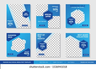 Fashion Sale social media post Blue design template Premium Vector