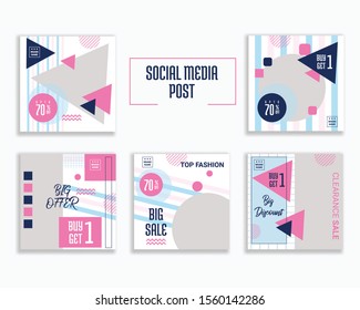 Fashion Sale Social Media Post Design. Template Bundle. Premium Vector. Promo Brand Fashion.
