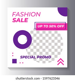 Fashion Sale Social Media Post Banner Template, with cool geometric shape minimalist background vector