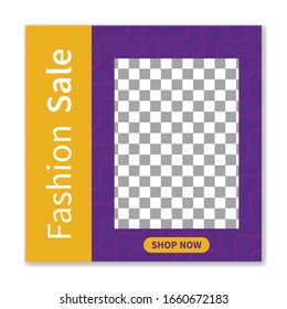 Fashion Sale Social media post template with place for photo, Square templates for publications and advertising.